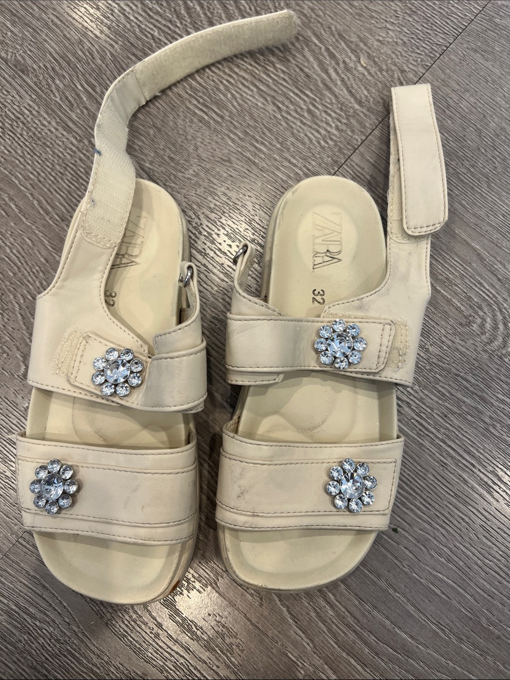 Zara Cream Sandals with Crystal Flower Embellishments